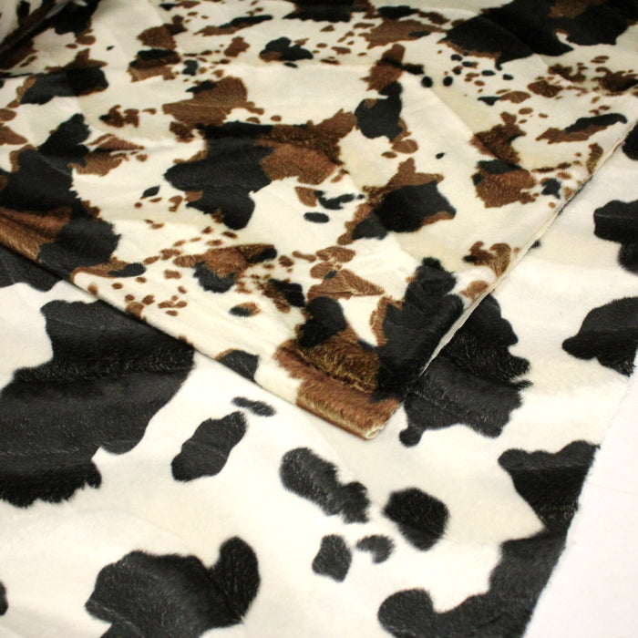 Tissu Velours imprimé motif VACHE : noir & écru ou marron & écru