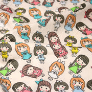 Tissu popeline coton aux petits filles façon bande dessinée - TissusPapi.com