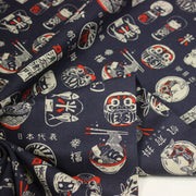 Tissu coton demi natté Symboles & porte - bonheurs japonais, bleu et rouge - OEKO - TEX STANDARD 100 - TissusPapi.com