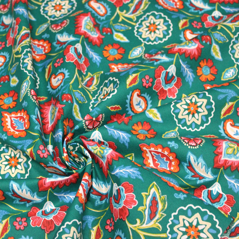 Tissu cotonnade JARDIN DE BENGALE, Fleuri indien, 4 couleurs : rose / céladon / vert / noir - OEKO-TEX STANDARD 100 - TissusPapi.com