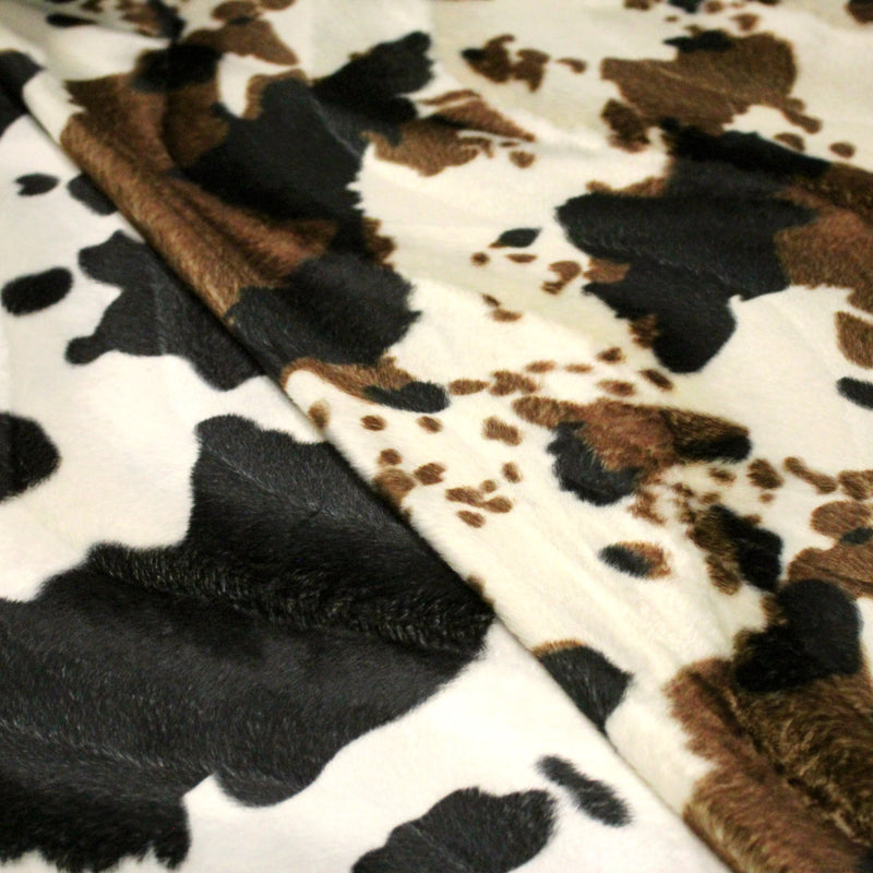 Tissu Velours imprimé motif VACHE : noir & écru ou marron & écru - TissusPapi.com