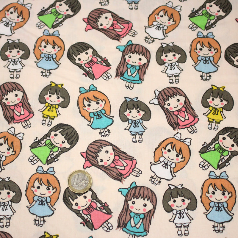Tissu popeline coton aux petits filles façon bande dessinée - TissusPapi.com