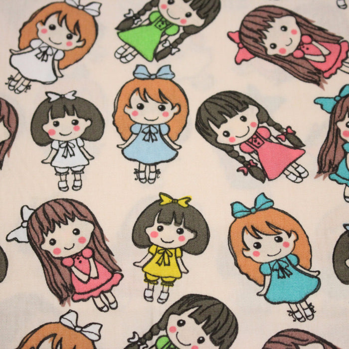 Tissu popeline coton aux petits filles façon bande dessinée - TissusPapi.com