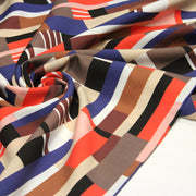 Tissu Viscose fluide WINA aux motifs géométriques rectangles bleus, oranges, marrons et écrus - OEKO - TEX STANDARD 100 - TissusPapi.com