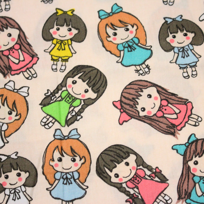 Tissu popeline coton aux petits filles façon bande dessinée - TissusPapi.com