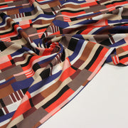 Tissu Viscose fluide WINA aux motifs géométriques rectangles bleus, oranges, marrons et écrus - OEKO - TEX STANDARD 100 - TissusPapi.com