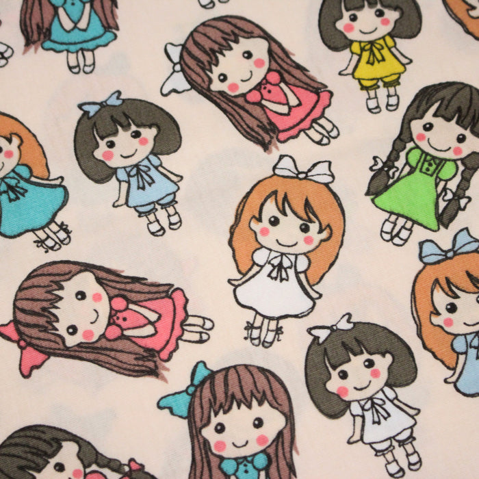 Tissu popeline coton aux petits filles façon bande dessinée - TissusPapi.com