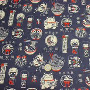 Tissu coton demi natté Symboles & porte - bonheurs japonais, bleu et rouge - OEKO - TEX STANDARD 100 - TissusPapi.com