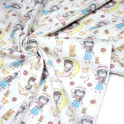 Tissu popeline coton aux petits filles, chats, chiens et roses - TissusPapi.com