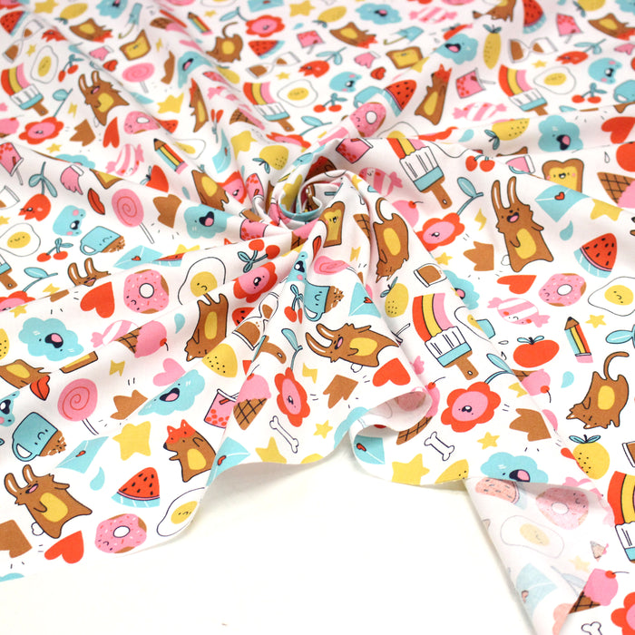 Tissu cotonnade Bubble gum et friandises multicolores - OEKO-TEX STANDARD 100