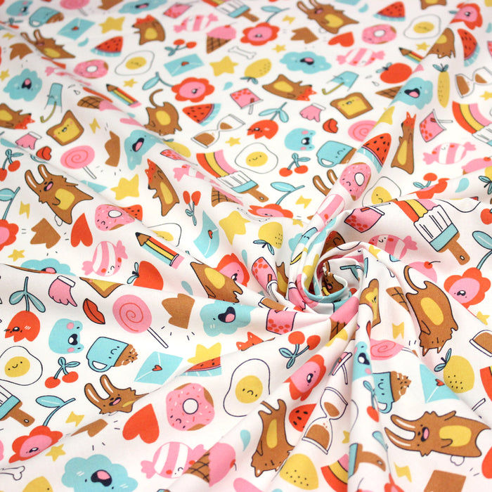 Tissu cotonnade Bubble gum et friandises multicolores - OEKO-TEX STANDARD 100
