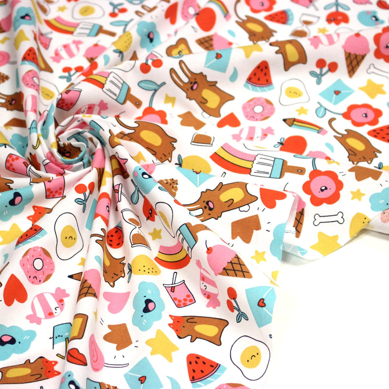 Tissu cotonnade Bubble gum et friandises multicolores - OEKO - TEX STANDARD 100 - TissusPapi.com