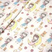 Tissu popeline coton aux petits filles, chats, chiens et roses - TissusPapi.com