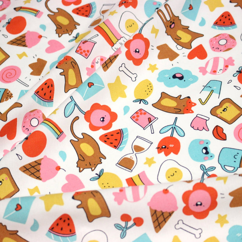 Tissu cotonnade Bubble gum et friandises multicolores - OEKO - TEX STANDARD 100 - TissusPapi.com