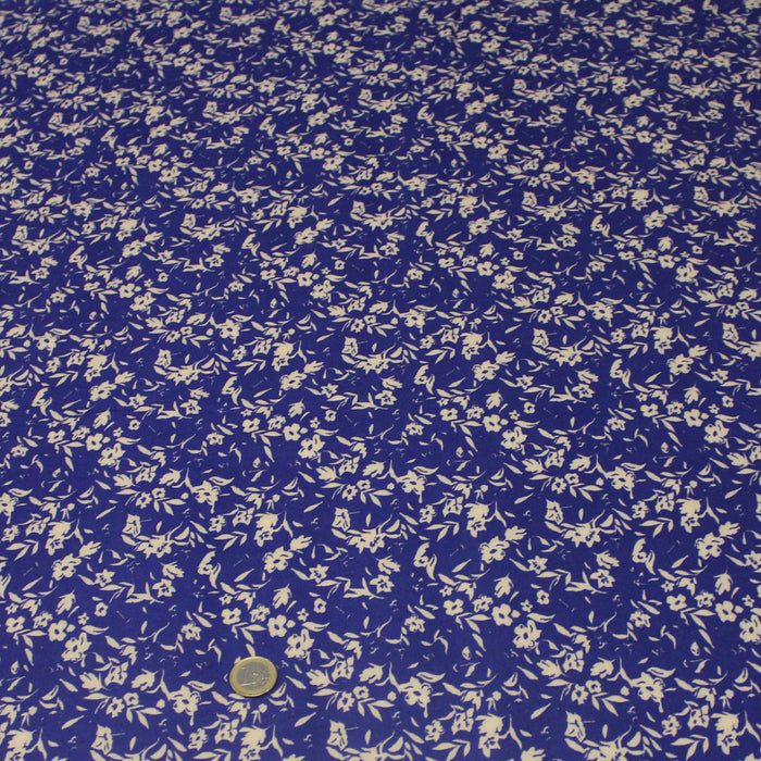 Tissu Viscose fluide AFIA bleu indigo aux fines fleurs écrues - OEKO-TEX