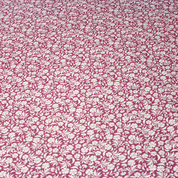 Tissu de coton fleuri, rose byzantin aux fleurs blanches - OEKO-TEX