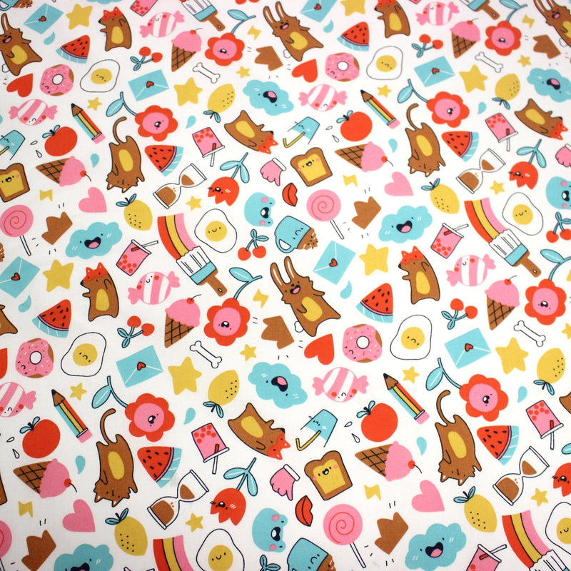 Tissu cotonnade Bubble gum et friandises multicolores - OEKO - TEX STANDARD 100 - TissusPapi.com