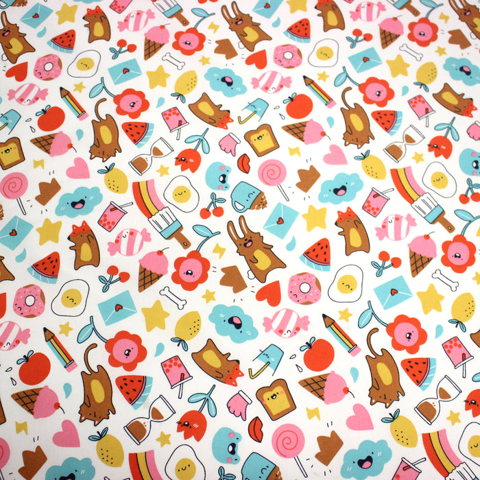 Tissu cotonnade Bubble gum et friandises multicolores - OEKO-TEX STANDARD 100