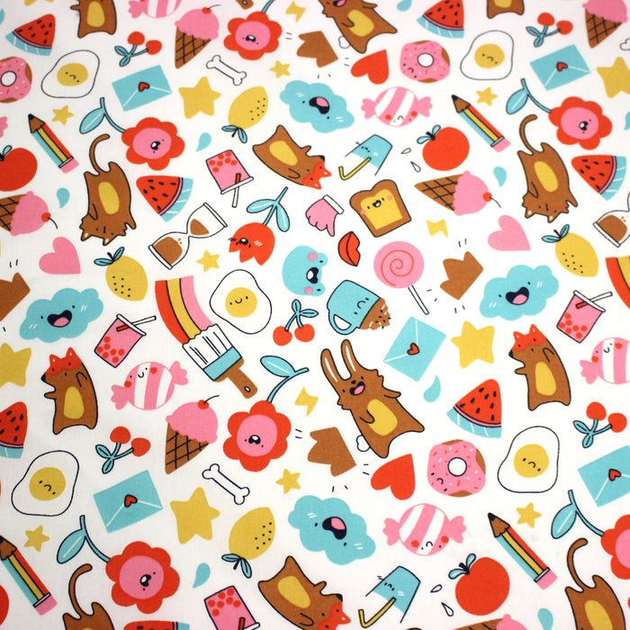 Tissu cotonnade Bubble gum et friandises multicolores - OEKO-TEX STANDARD 100