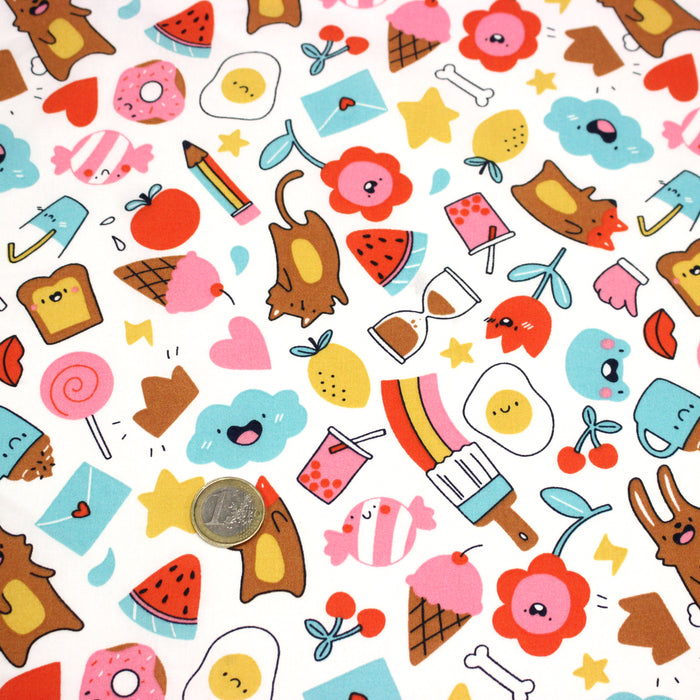 Tissu cotonnade Bubble gum et friandises multicolores - OEKO-TEX STANDARD 100