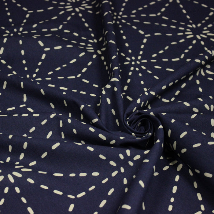 Tissu cotonnade motif japonais GEANT ASANOHA SASHIKO, bleu & écru - OEKO - TEX STANDARD 100 - TissusPapi.com