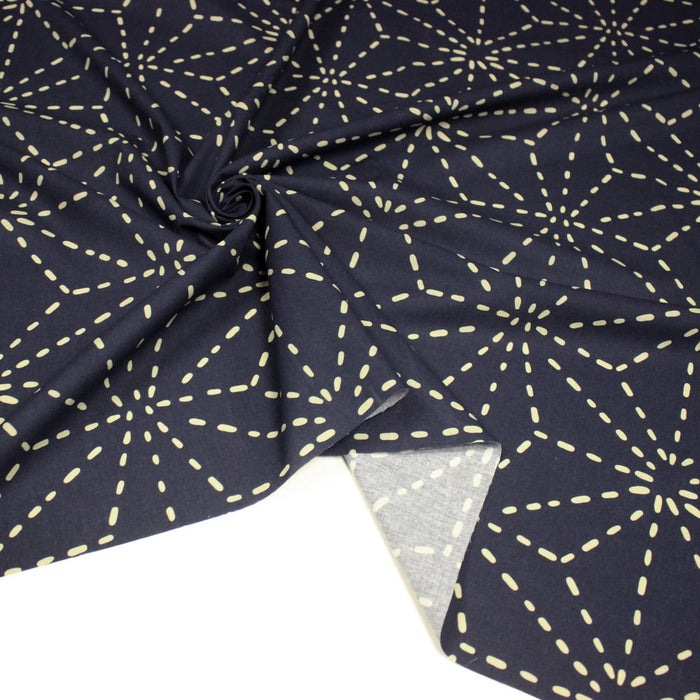 Tissu cotonnade motif japonais GEANT ASANOHA SASHIKO, bleu & écru - OEKO - TEX STANDARD 100 - TissusPapi.com