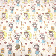 Tissu popeline coton aux petits filles, chats, chiens et roses - TissusPapi.com