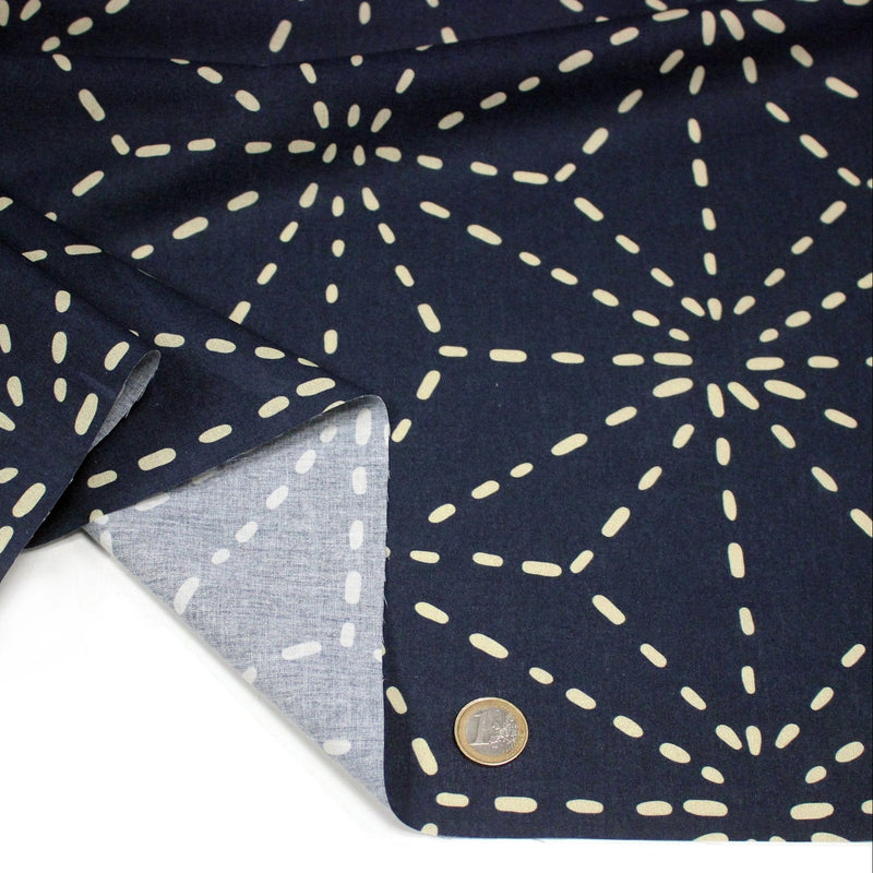 Tissu cotonnade motif japonais GEANT ASANOHA SASHIKO, bleu & écru - OEKO - TEX STANDARD 100 - TissusPapi.com