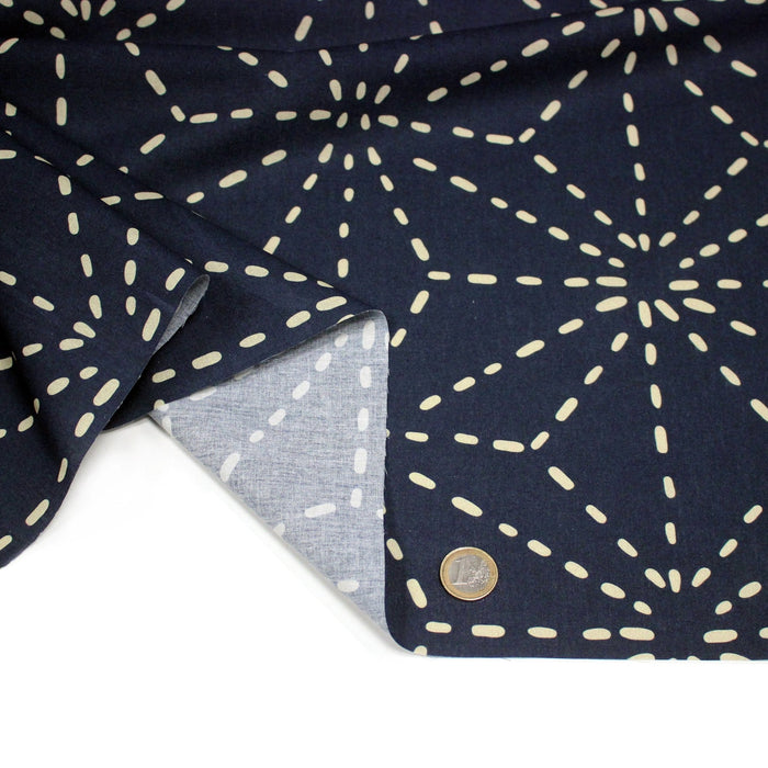 Tissu cotonnade motif japonais GEANT ASANOHA SASHIKO, bleu & écru - OEKO - TEX STANDARD 100 - TissusPapi.com
