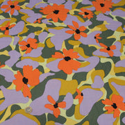 Tissu Viscose fluide AIMEE aux fleurs graphiques vertes, oranges et mauves - OEKO - TEX STANDARD 100 - TissusPapi.com