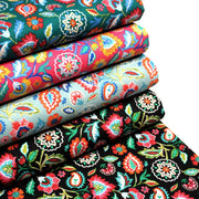 Tissu cotonnade JARDIN DE BENGALE, Fleuri indien, 4 couleurs : rose / céladon / vert / noir - OEKO-TEX STANDARD 100 - TissusPapi.com