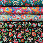 Tissu cotonnade JARDIN DE BENGALE, Fleuri indien, 4 couleurs : rose / céladon / vert / noir - OEKO-TEX STANDARD 100 - TissusPapi.com
