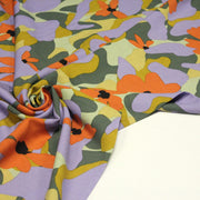 Tissu Viscose fluide AIMEE aux fleurs graphiques vertes, oranges et mauves - OEKO - TEX STANDARD 100 - TissusPapi.com