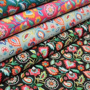 Tissu cotonnade JARDIN DE BENGALE, Fleuri indien, 4 couleurs : rose / céladon / vert / noir - OEKO-TEX STANDARD 100 - TissusPapi.com