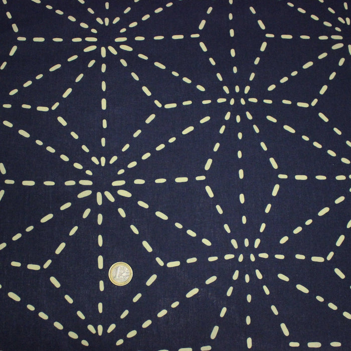 Tissu cotonnade motif japonais GEANT ASANOHA SASHIKO, bleu & écru - OEKO - TEX STANDARD 100 - TissusPapi.com