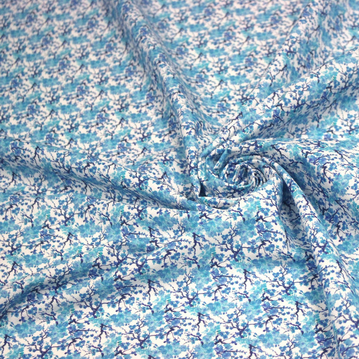 Tissu cotonnade fleuri japonais MINI SAKURA bleu turquoise - OEKO - TEX STANDARD 100 - TissusPapi.com