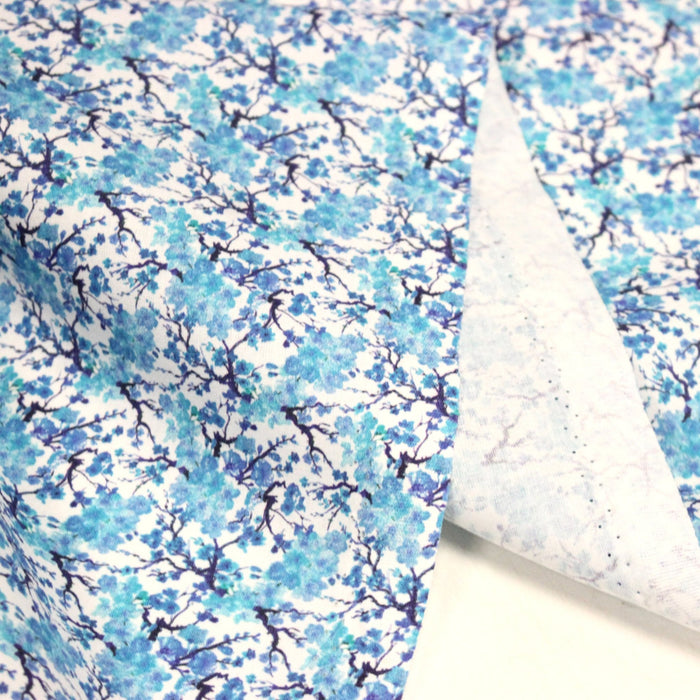 Tissu cotonnade fleuri japonais MINI SAKURA bleu turquoise - OEKO - TEX STANDARD 100 - TissusPapi.com