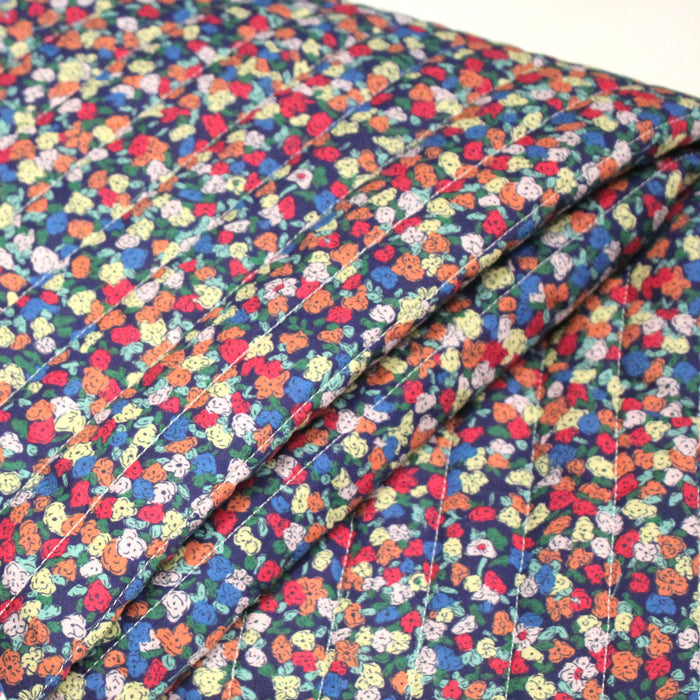 Tissu matelassé FLEURI fines fleurs : fond bleu ou fond blanc - OEKO-TEX