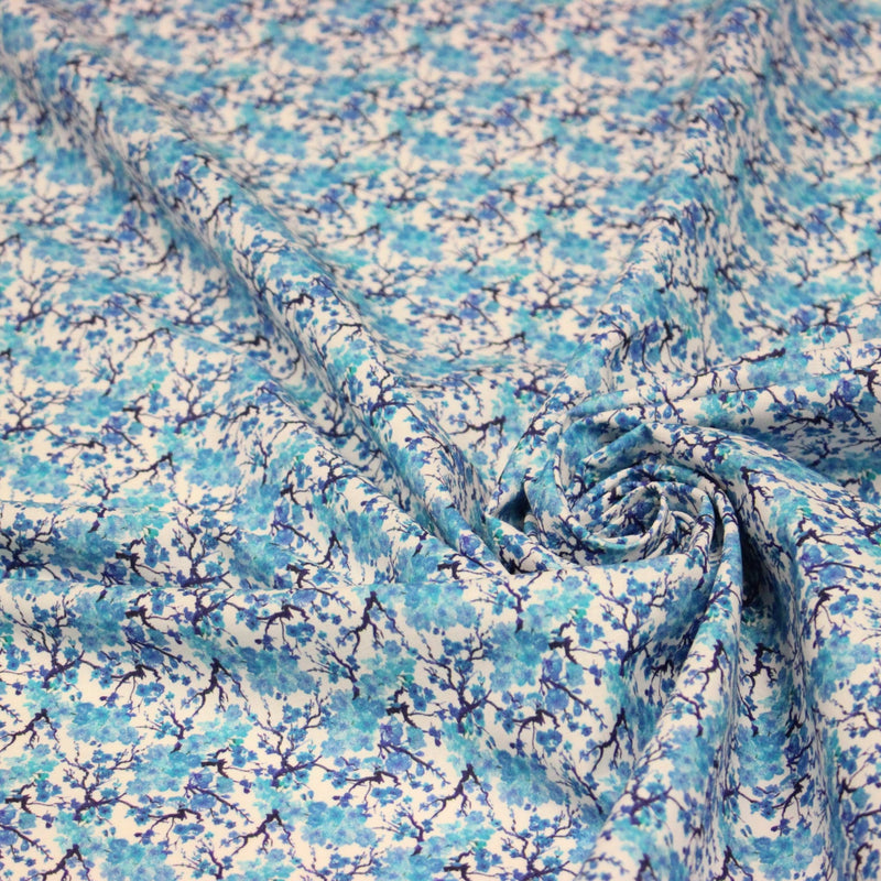 Tissu cotonnade fleuri japonais MINI SAKURA bleu turquoise - OEKO - TEX STANDARD 100 - TissusPapi.com