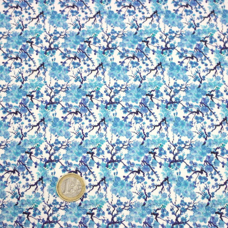Tissu cotonnade fleuri japonais MINI SAKURA bleu turquoise - OEKO - TEX STANDARD 100 - TissusPapi.com