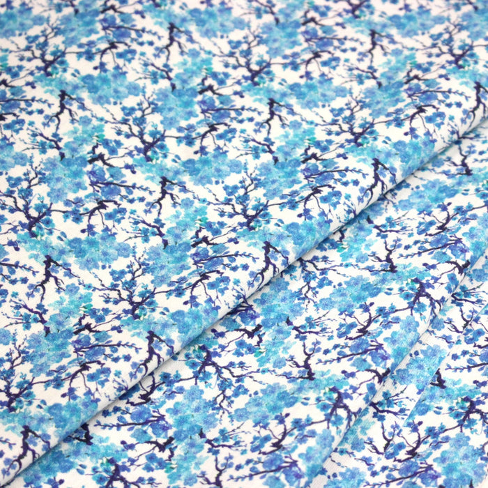Tissu cotonnade fleuri japonais MINI SAKURA bleu turquoise - OEKO - TEX STANDARD 100 - TissusPapi.com