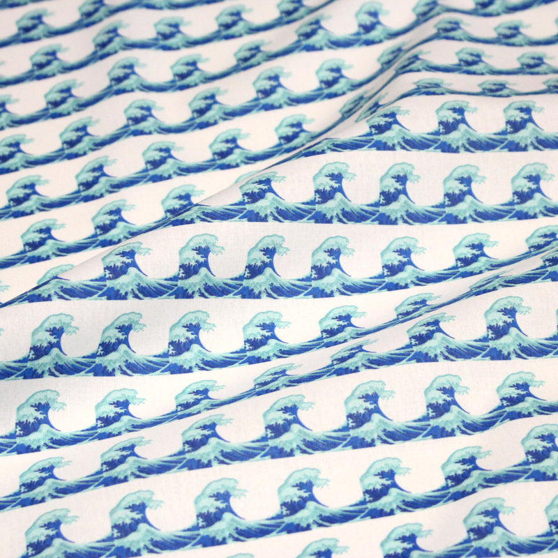 Tissu cotonnade imprimée EMOJI VAGUES HOKUSAI - OEKO - TEX STANDARD 100 - TissusPapi.com