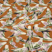 Tissu Viscose fluide OIZEA rouille aux oiseaux et fleurs parme - OEKO - TEX STANDARD 100 - TissusPapi.com
