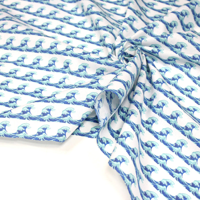 Tissu cotonnade imprimée EMOJI VAGUES HOKUSAI - OEKO-TEX STANDARD 100