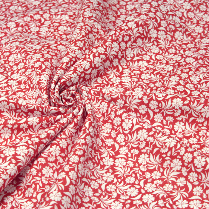 Tissu de coton fleuri, rouge aux fleurs blanches - OEKO-TEX