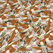 Tissu Viscose fluide OIZEA rouille aux oiseaux et fleurs parme - OEKO - TEX STANDARD 100 - TissusPapi.com