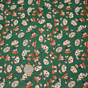 Tissu popeline coton vert au petit bonhomme, façon BD - TissusPapi.com