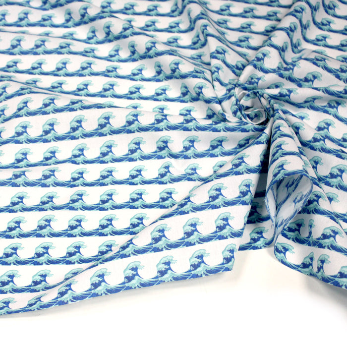 Tissu cotonnade imprimée EMOJI VAGUES HOKUSAI - OEKO-TEX STANDARD 100