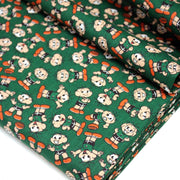 Tissu popeline coton vert au petit bonhomme, façon BD - TissusPapi.com