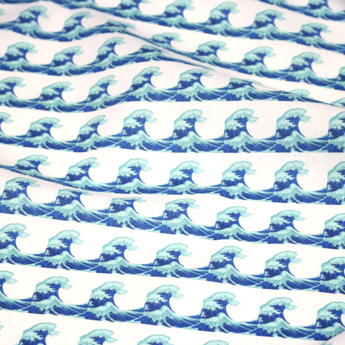 Tissu cotonnade imprimée EMOJI VAGUES HOKUSAI - OEKO-TEX STANDARD 100